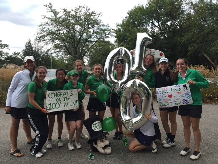 The Lady Dukes Golf Team celebrated their coaches 100th win.