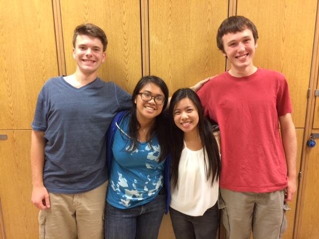 Junior Andrew French (left), Senior Daphne Davids (middle left), Junior Ellie Chiu (middle right), and Senior Michael Griffin (right) smile after they were named this years Concerto Competition winners. 