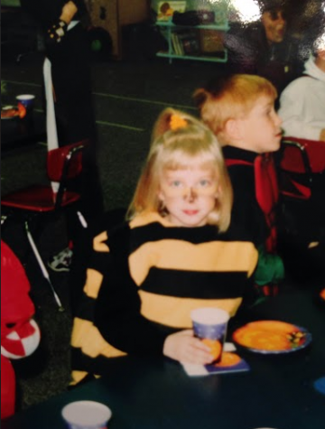 York English teacher Jessica Noble sat for a Halloween snack in her bumble bee costume.