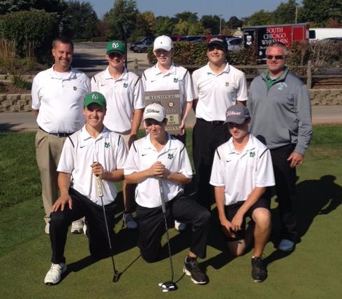 The Boys Golf Team poses after regional victory. 
