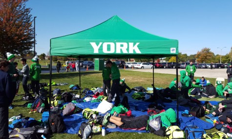 The tent of the York team stands amongst the runners resting before their races. 