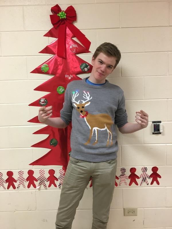 Senior Chris Knudsen rocks his Rudolph sweater.