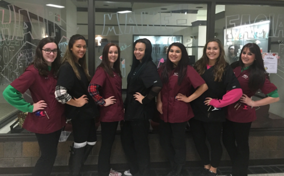 A group of TCD students who also attend York. From left to right: Brynn Noonan, Samantha Castillo, Katy Kosecki, Dionna Shedrick, Allison Morales, Jasmine Santos, and Gianna Grollo. Photo courtesy of Allison Morales.