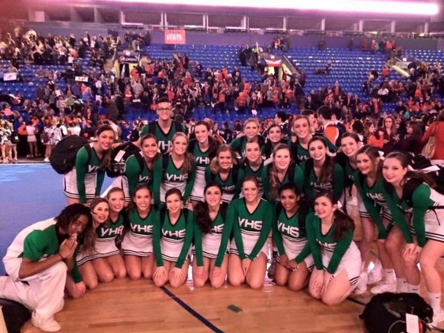 Yorks varsity cheer gathers for team photo after placing fourth in state.