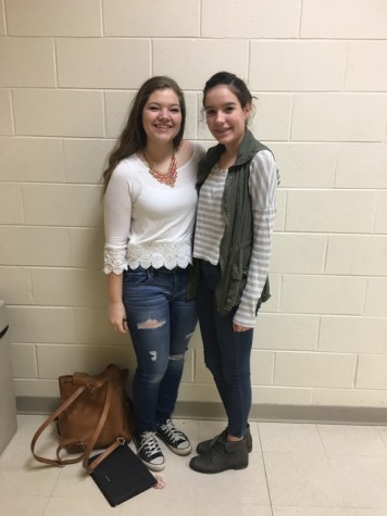 Lace and army green are a necessity for a spring-y outfit (Danielle Fite and Kate Mueller, sophomores).