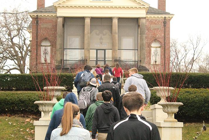 York students approach the McCormick Mansion. 
