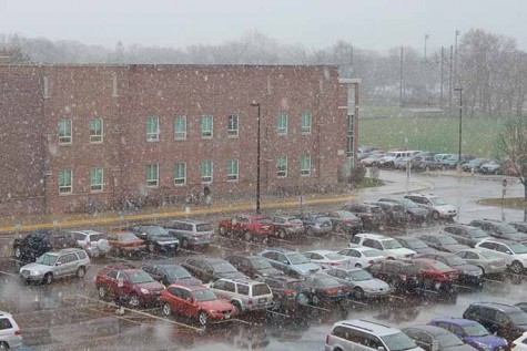 From the third floor, the snow is easily viewed in the parking lot.