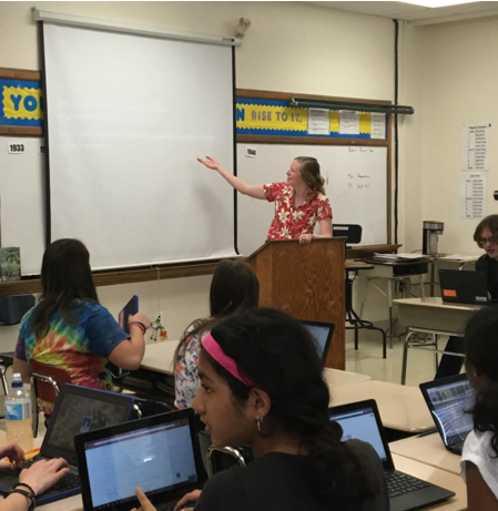 Katie Albin teaches an 8th grade accelerated English class at Sandburg Middle School. 