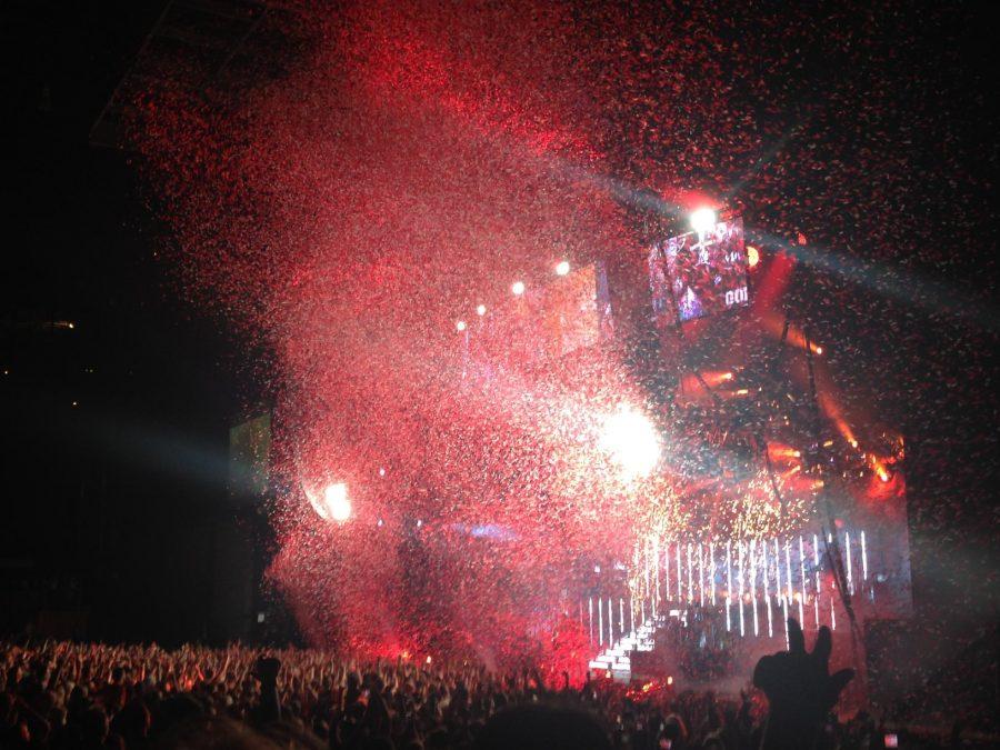 Confetti falls during the last song at the Boys of Zummer Tour in July 2015