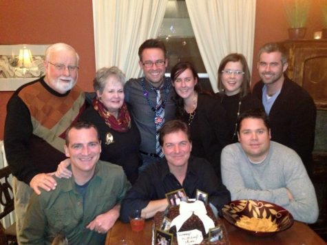 The Rafferty clan all together for a family party . (Left to Right -- Michael (father), Ginny Raftery, Matthew Raftery, Anne Raftery (younger sister), , Danny Raftery (younger brother), Leo (Anne’s husband), Bernie Yvon (Matthew’s partner), Scott De:iga