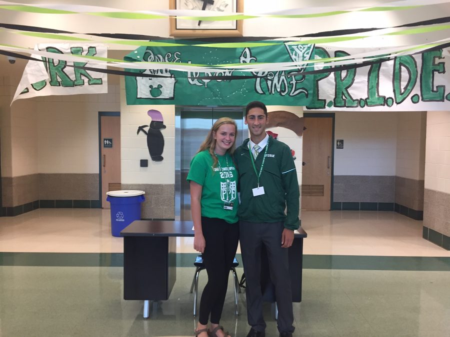 Winners, Lily Hohman and Kurt Namini, stand in the academic entrance on Friday before the Pep Rally.
