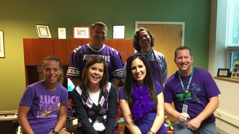 Administrative team represents the staff in purple on class color day.