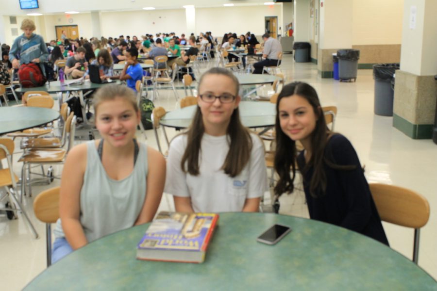 Freshmen Amber Nacyk, Emelia Lepicki, and Angelina Panzeca eat lunch together.