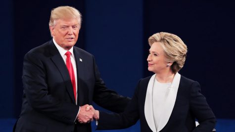 Donald Trump (left) and Hillary Clinton (right) at the 2nd Presidential Debate at Washington University in St. Louis, Missouri.