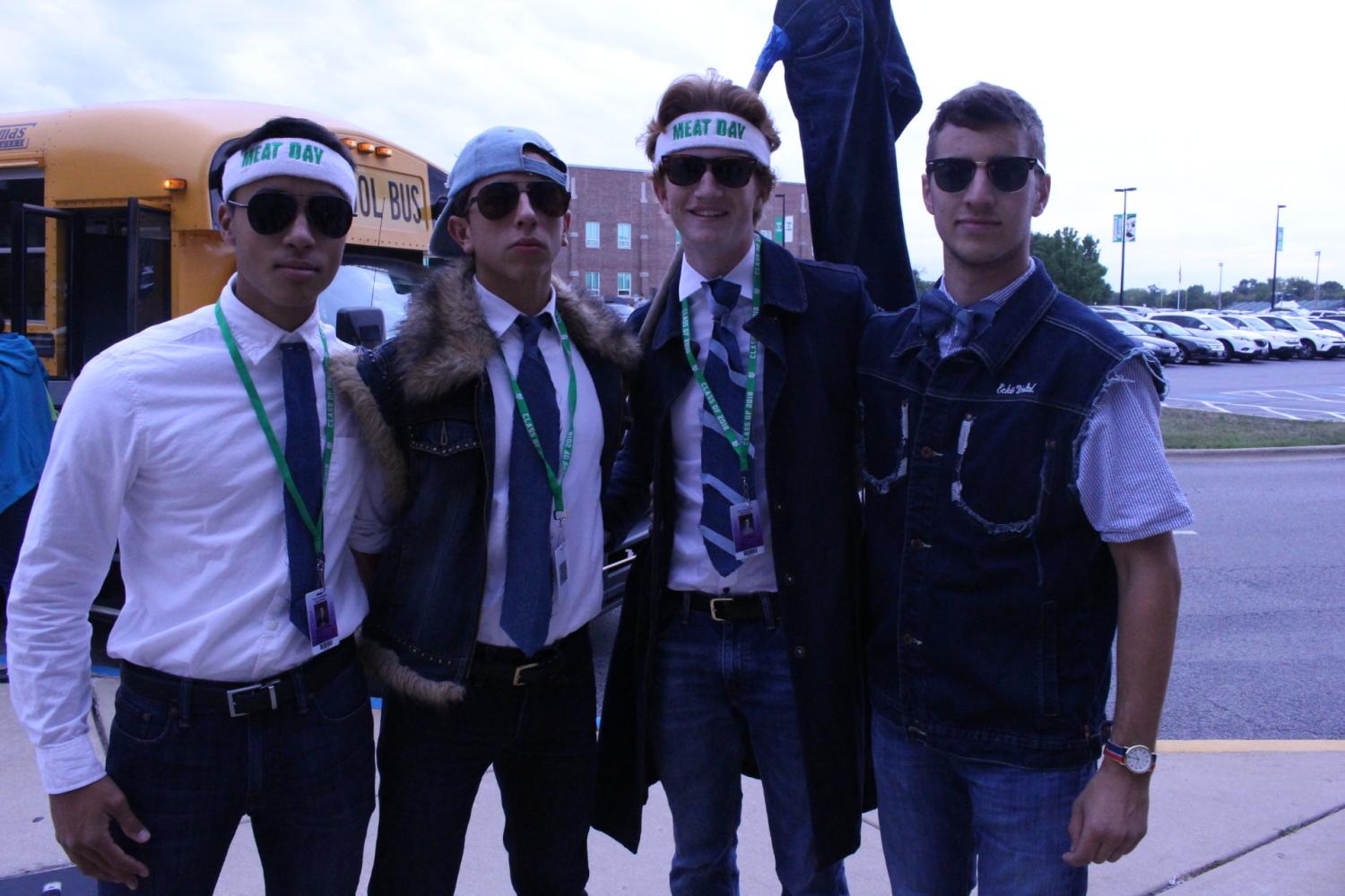 Seniors (from left) Sam Toreja, Alex Felten, Luke Ahern and Peter Alfini of King of the Couch group Denim Dukes urge York students to fly the jean to show off their school spirit.