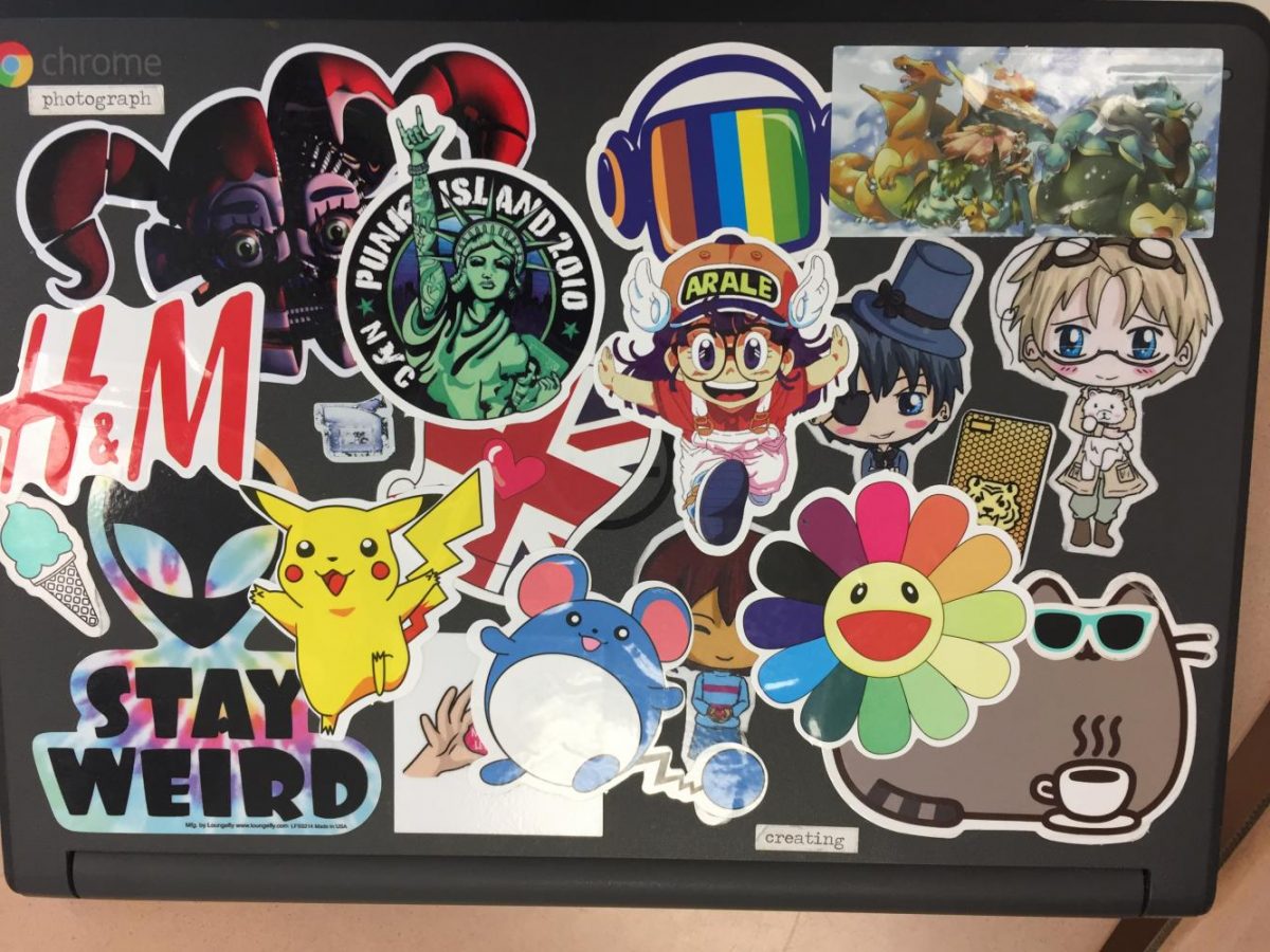Lauren Marquarts Chromebook features a large variety  of stickers. Thurs., Sept. 28, 2017.
