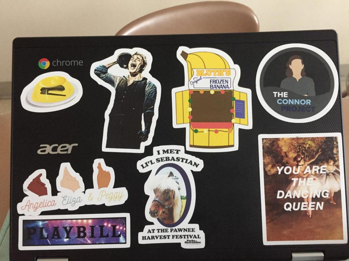 Cece Lampas Chromebook has a variety of stickers that focus on her love of theater and her favorite TV shows.  Tues., Oct. 3, 2017.
