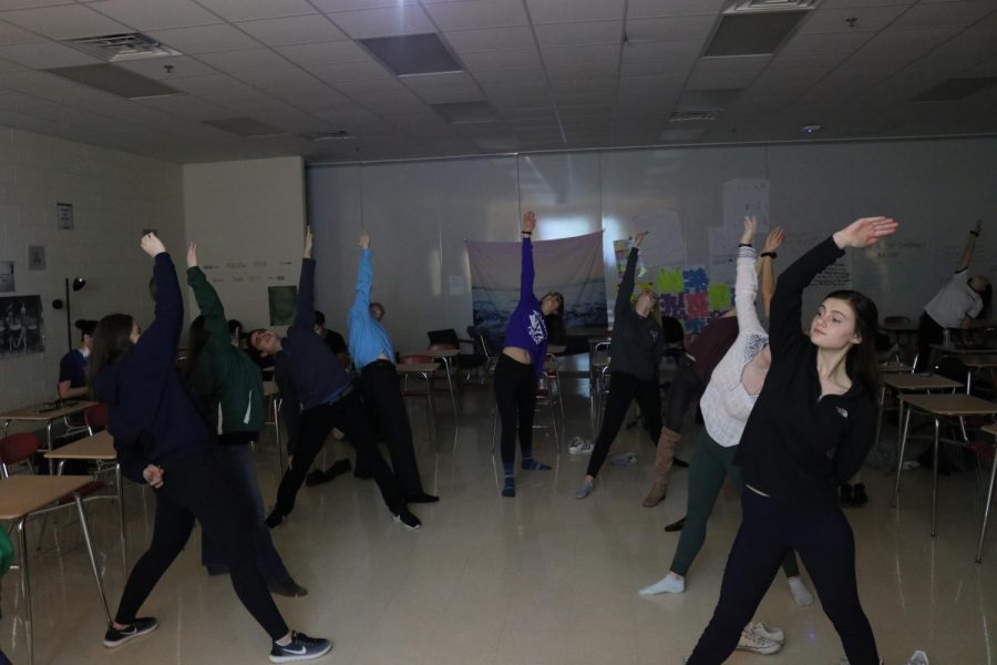 Nobles AP research class follows her lead in their yoga session to help them stay motivated throughout the day. Fri., Jan 19, 2018