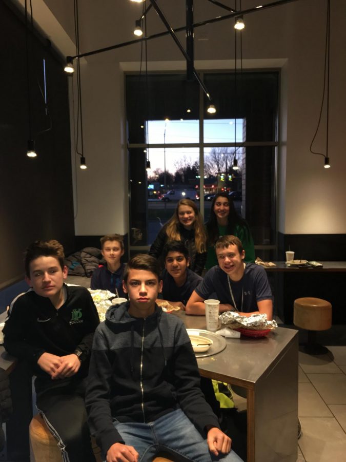 The freshman team out to dinner before a home meet at York in mid December.