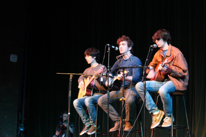 Seniors Garrett Moran, Matt Fanelli, and Jimmy Chaudoin perform together in the talent show. They all played guitars, and Fanelli had an accordion solo. 