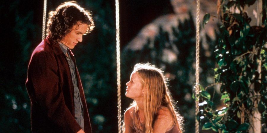 Patrick and Kat, played by Heath Ledger and Julia Stiles, share a moment together in 10 Things I Hate About You.