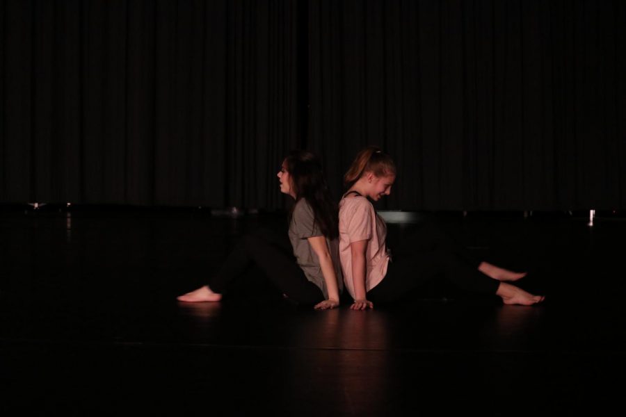 Senior Nicole Polizzi and freshman Tessa Olson perform a duet created by Carina Kanzler about leaving high school and reminiscing on her friendships and childhood.