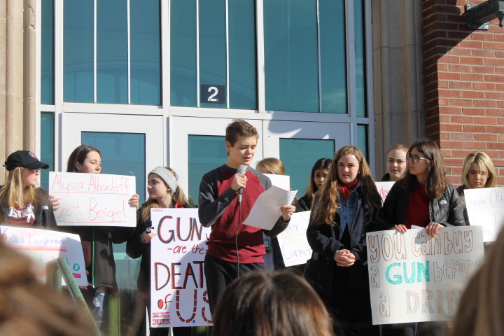 Sophomore Graham Reid delivers a speech on further steps after the walkout, that this day cannot be the end.