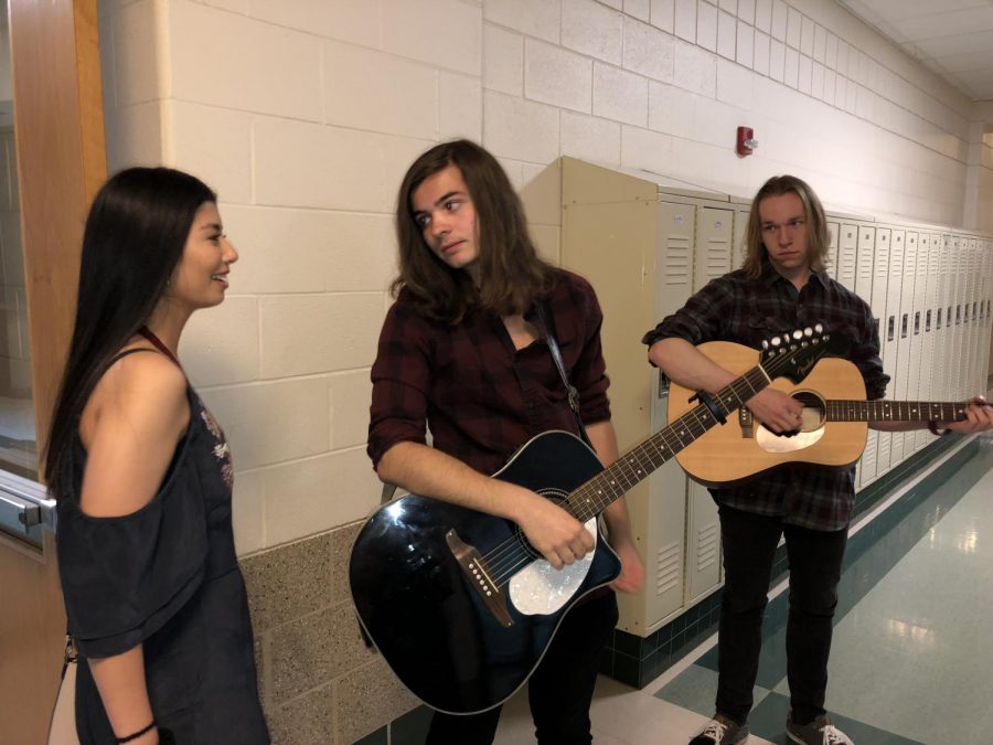Mariana Cedillo (left), Chris Ziebert, and Chris Reiger chat before the show backstage.