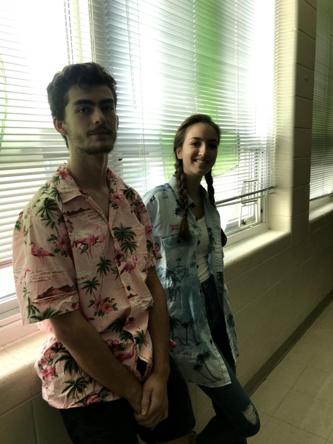 Senior Brendan Feeney and Ari Denning participate in Hawaiian day and take part in homecoming week. Photo by Rachel Perry
