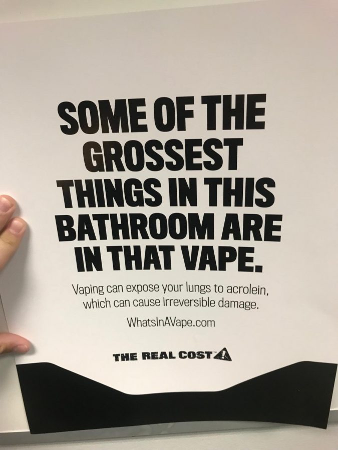 One of the posters going up about vape that informs students on a certain chemical that can damage your lungs.
