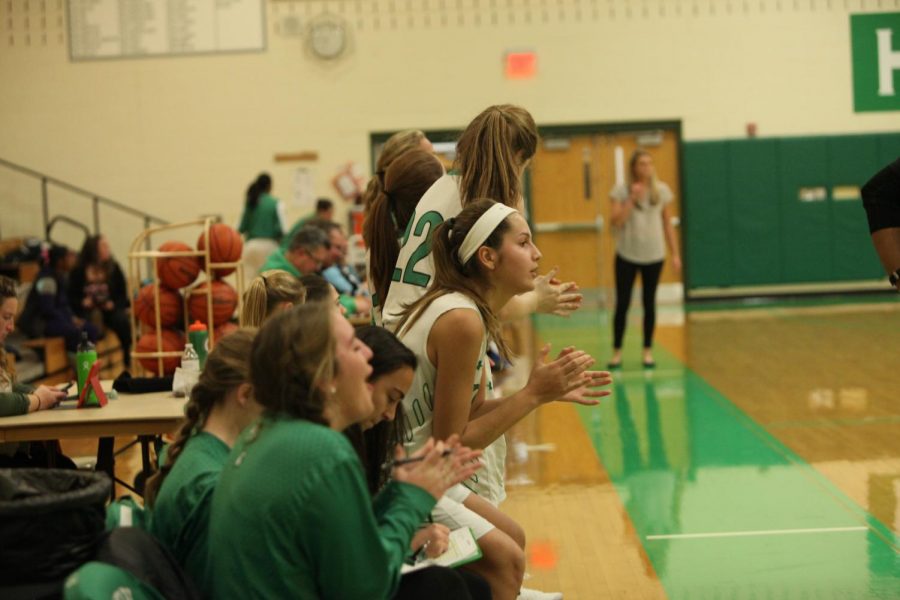 The 2017 sophomore girls cheering for their teammates at a home game versus LT. 