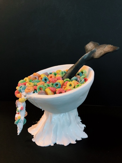 Senior Hannah Grabers first chalk pastel of a whales tale popping out of a bowl of Froot-Loops.