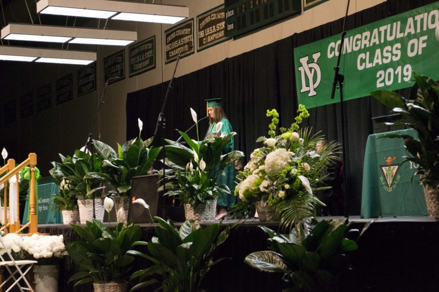 Graduate Samantha Kao makes her speech to her senior class highlighting a common experience they all have--Chromebooks. May 19, 2019.
