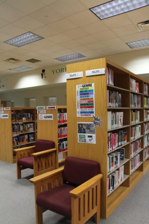 The learning commons new look replaces the old peer tutor area with a brand new genrefied fiction section. 