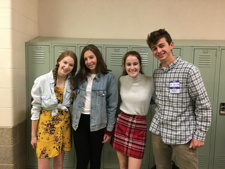 Sophomores (from left) Maeve Maietta, Maria Chornij and Seniors (from left) Grace Maietta , and Steve Chornij pose for a photo after winning the 2018 Halloween Costume contest.