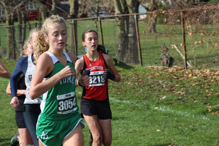 Sophomore Kathleen Buhrfiend passes opponents at the Lake Park Sectional. Saturday, November 2, 2019.
