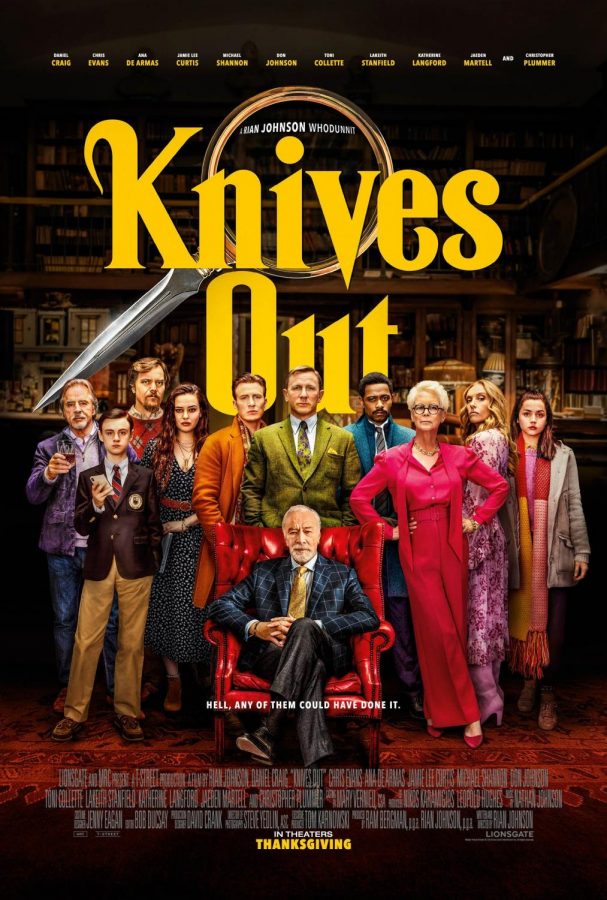 The colorful poster for Knives Out, Rian Johnsons newest whodunnit film.