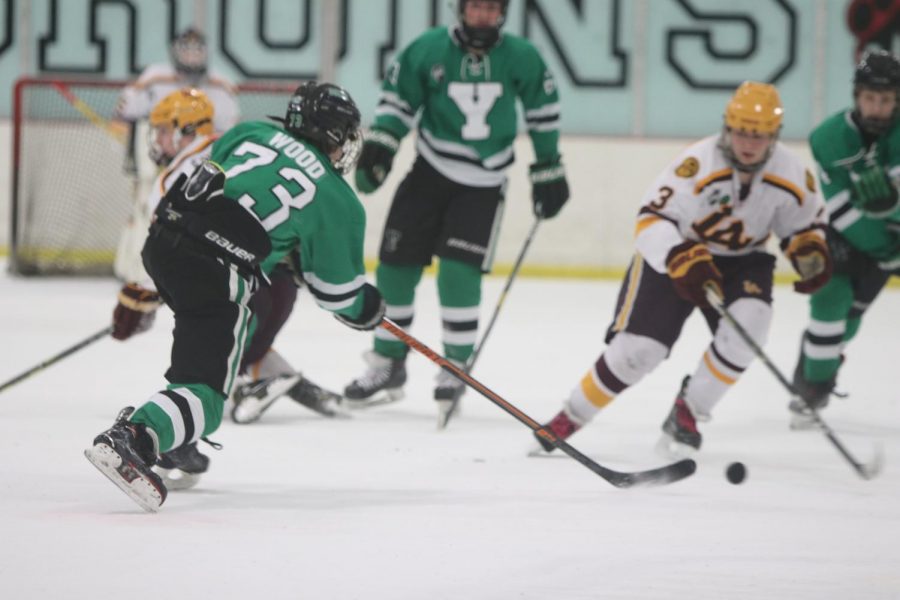 Sophomore Johnathan Wood battles to keep the puck in the offensive zone.