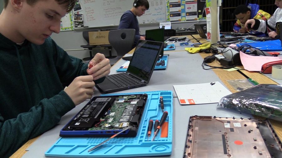 Everyday students in TSI take apart and repair Chromebooks. The Chromebooks they repair arent limited to those owned by students at York, but ones used by students across the district.