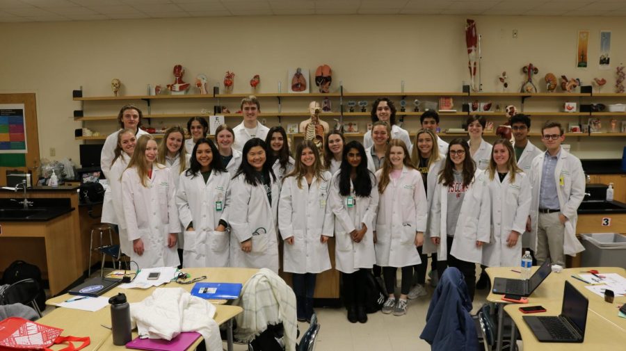 Medical careers students gathered in class for their weekly Wednesday project day.