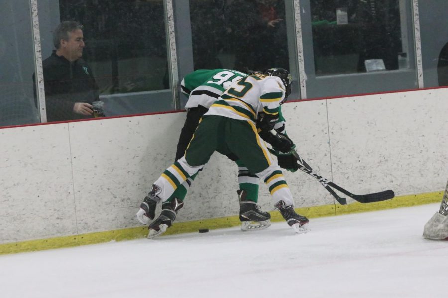 Junior Nick Clemente battles along the boards for the puck. 