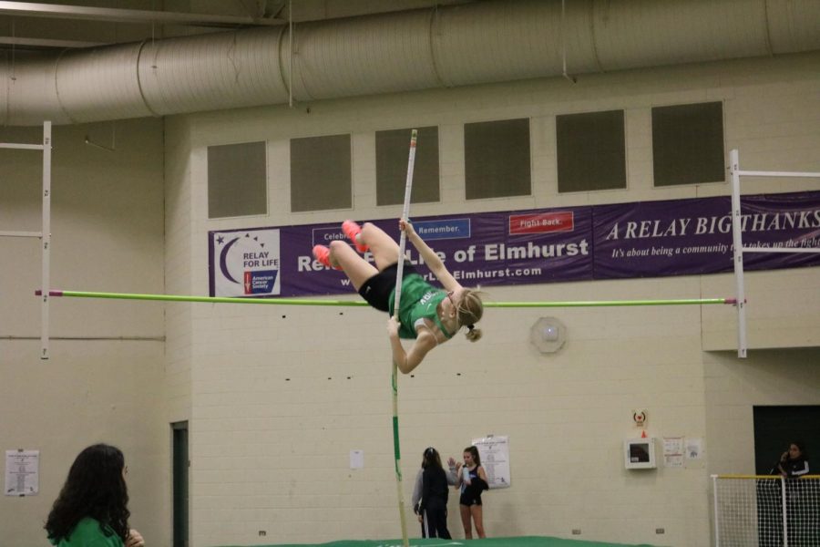 Senior Hanna Homan competes in the varsity pole vault at the York Invite #3. March 7, 2020.
