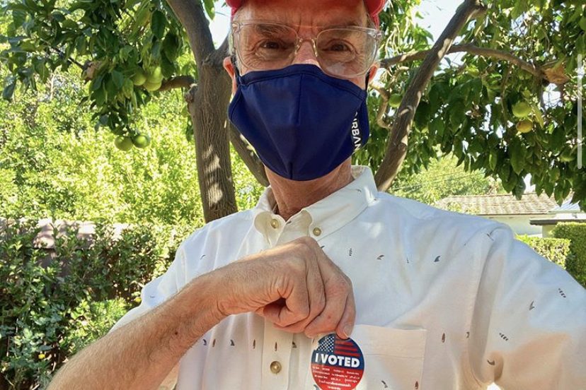 Bill Nye poses in a mask with his “I voted” sticker in an Instagram post. Nye, who has been active in the climate change awareness movement captioned his photo, “It’s a beautiful day to get out and vote. #voteforscience.”