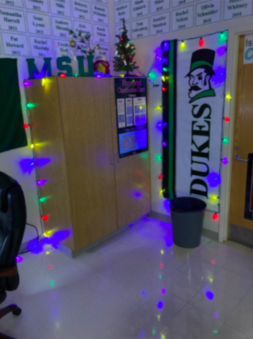 Mr. Dowdy’s classroom at York Community High School decorated for the Holidays. 

