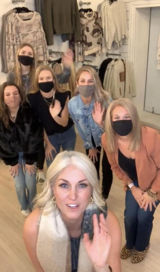 Kie&Kate owner Kati Kemph is joined by York teachers Mrs. Martinelli and Mrs. Samp, as well as Fashion Club board members Piper Michalski, Emma Johnson, and Cara Well, who all modeled cute quarantine outfits on the Instagram live. 