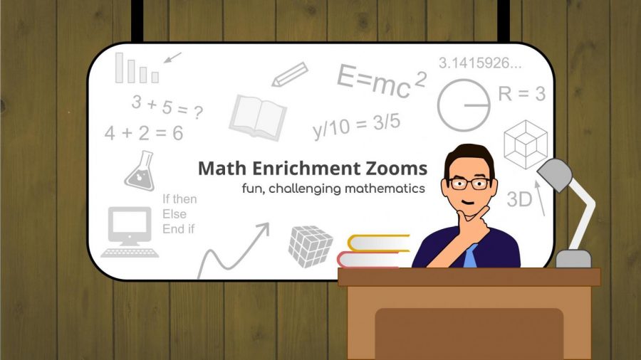 The cover of a pamphlet promoting Math Enrichment Zooms for seventh and eighth graders prepared by junior Andrew Brooks.