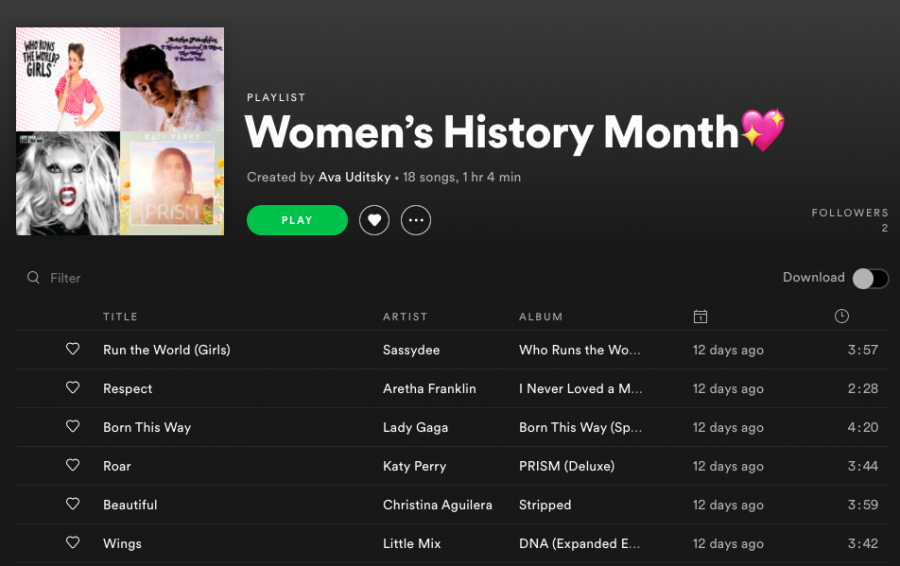 Empower Club commences its celebration and promotion for Womens History Month by creating and sharing a Spotify playlist filled with empowering songs created by female artists.