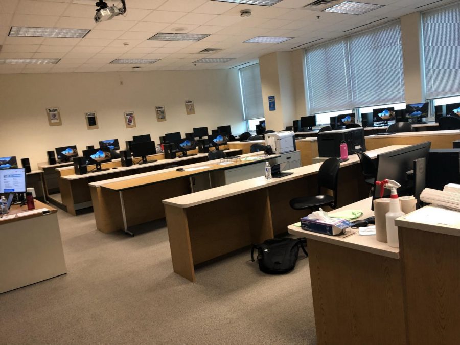 A business classroom, abandoned in favor of a break. Even though this classroom is vacated, it is normally filled to full capacity and in-person learning for the first time in over a year. July 2, 2021
