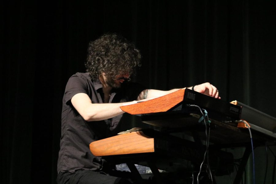 Andrew Laurence plays the keyboard during a cover of the Super Smash Bros. song. 