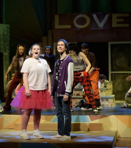 Paige Greve (left) and Owen Espinosa (right) singing “Day by Day” from York Drama’s spring production of Godspell. Espinosa is currently studying Musical Theater at Ball State University, and there is a possibility of Greve and Espinosa being reunited in college if she chooses to go there. (Photo courtesy of Stuart Rodgers Photography)